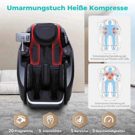 NAIPO S61 4D Massagesessel, Frontansicht mit Darstellung der Wärmekompresse an Rücken und Taille