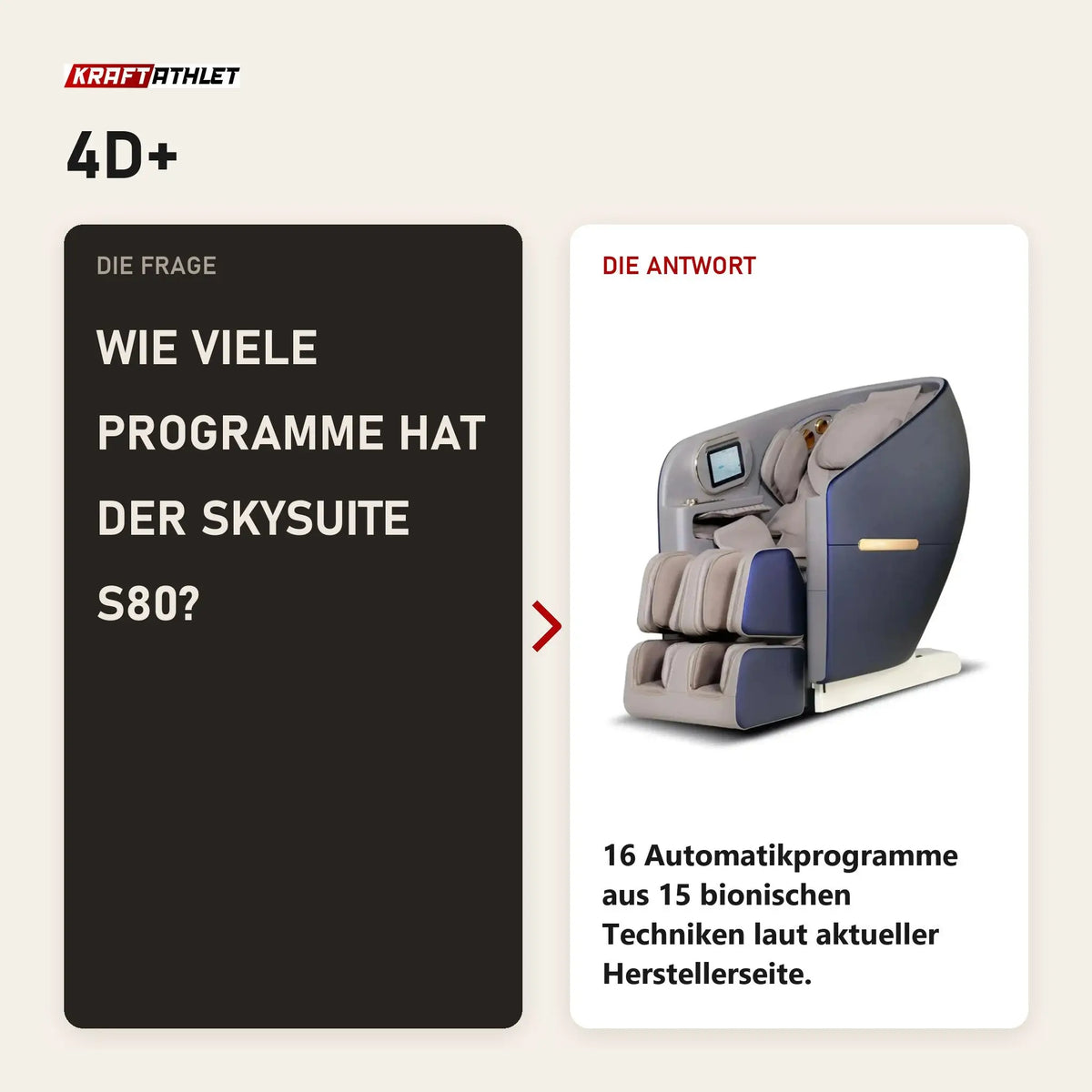 Frage und Antwort zu NAIPO SkySuite S80 Massagesessel: Wie viele Programme hat der SkySuite S80?