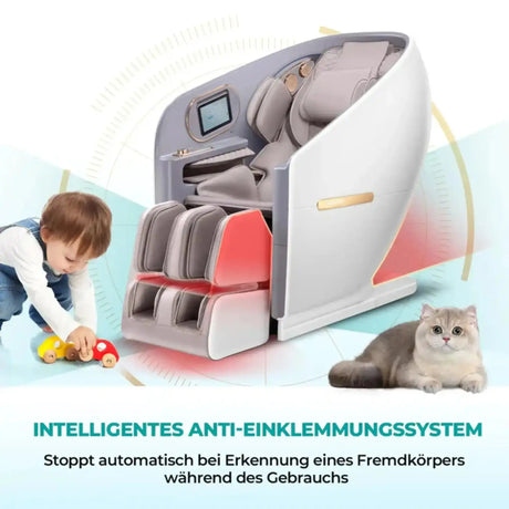 NAIPO SkySuite S80 Massagesessel, Grafik zum Einklemmschutz mit Kind und Katze