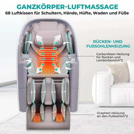 NAIPO SkySuite S80 Massagesessel, Grafik zur Luftmassage und zu den Heizzonen