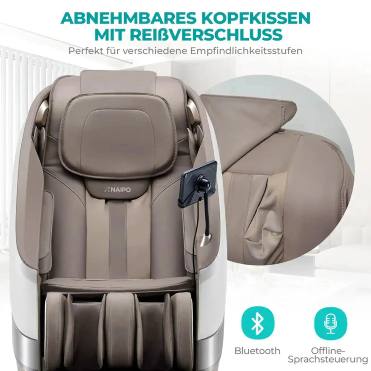 NAIPO Tai Chi Flow P50 Massagesessel, Grafik zum abnehmbaren Kopfkissen mit Reißverschluss und Bluetooth