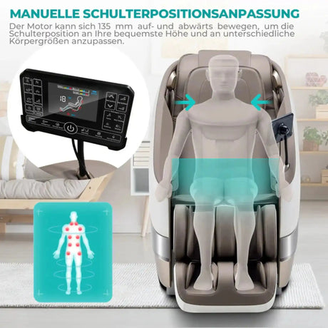 NAIPO Tai Chi Flow P50 Massagesessel, Grafik zur automatischen Schulterpositionsanpassung mit Bedienteil