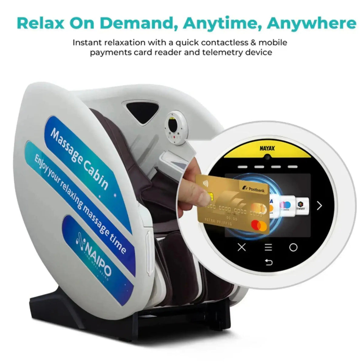 NAIPO V103 Automaten-Massagesessel mit Kartenleser für kontaktlose Zahlung, Detail eingeblendet