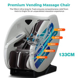 NAIPO V103 Automaten-Massagesessel im Querschnitt mit markierten Massagezonen von Nacken bis Oberschenkel