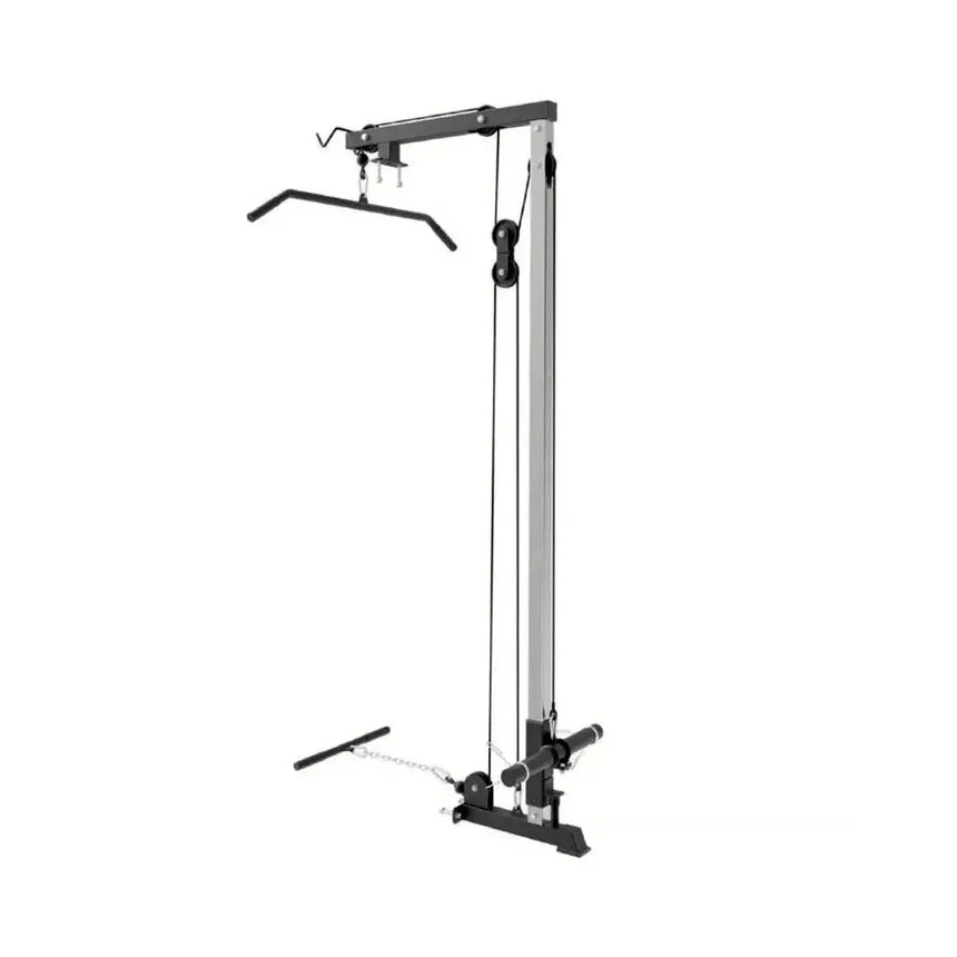 Force USA PT V2 Power Rack with integrated lat pulldown and low row attachment, featuring a sturdy steel frame and adjustable components.

