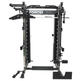 Force USA G20 V2 Pro All-In-One Trainer showcasing Functional Trainer, Smith Machine, Power Rack, and vertical leg press.