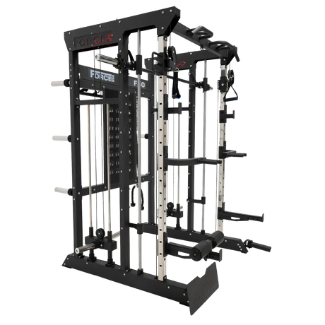 Force USA F50 V2 All-In-One Functional Trainer with multi-grip pull-up bar and integrated storage.