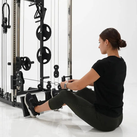 Force USA G1 All-In-One Trainer V2 Upgrade Kit components including lat pulldown seat and low row foot plate.​

