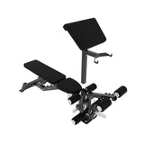 Force USA C10 Base Bench with leg curl, leg extension, and preacher curl attachments.​

