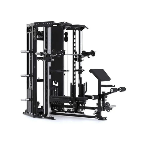 Force USA C10 Base Bench with leg curl, leg extension, and preacher curl attachments.​

