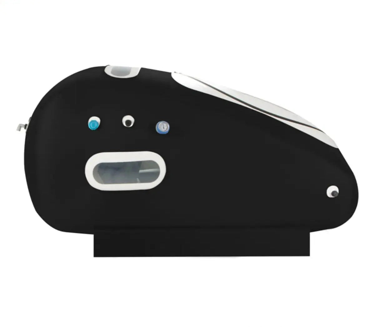 "ProReset Oasis portable hyperbaric chamber with reclining lounge chair and four viewing windows."​

