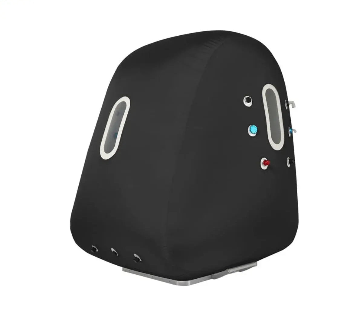 "ProReset Space wheelchair accessible hyperbaric chamber with foldable metal ramp and four viewing windows."​

