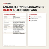Technische Daten und Lieferumfang von ProReset Anatolia Hyperbarkammer als Tabelle
