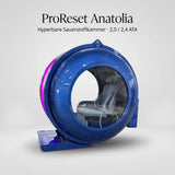 ProReset Anatolia Hyperbarkammer – Schrägansicht in Blau mit Titelzeile auf hellem Grund
