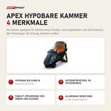 ProReset Apex Hypobare Kammer mit 4 Merkmalen: Hypobar bis 8.000 m, Automatiksessel im Systempreis, Tablet-Steuerung von innen und außen, Aluminium Serie 5000