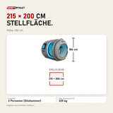 Maßbild ProReset Atlantis Hyperbarkammer: Stellfläche 215 × 200 cm, Höhe 186 cm