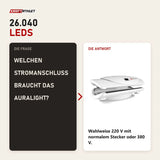 Frage und Antwort zu ProReset AuraLight Rotlichtbett: Welchen Stromanschluss braucht das AuraLight?