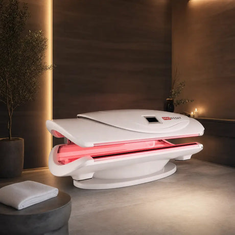 ProReset AuraLight Rotlichtbett in stimmungsvoller Spa-Kabine