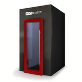 ProReset CryoPro e-Chill Elektrische Kryokammer – Frontansicht in Schwarz mit roter Türzarge und Glastür