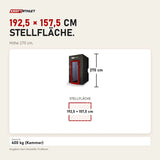 Maßbild ProReset CryoPro e-Chill Elektrische Kryokammer: Stellfläche 192,5 × 157,5 cm, Höhe 270 cm