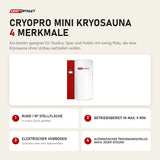 ProReset CryoPro Mini Kryosauna mit 4 Merkmalen: Rund 1 m² Stellfläche, Betriebsbereit in max. 5 min, Elektrischer Hubboden, Automatischer Trocknungszyklus nach jeder Sitzung