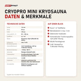 Technische Daten und Merkmale von ProReset CryoPro Mini Kryosauna als Tabelle
