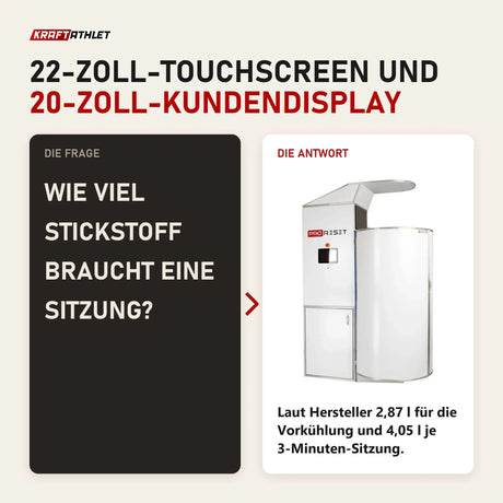 Frage und Antwort zu ProReset CryoPro Sauna Kryosauna: Wie viel Stickstoff braucht eine Sitzung?