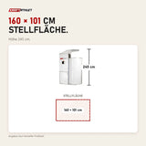Maßbild ProReset CryoPro Sauna Kryosauna: Stellfläche 160 × 101 cm, Höhe 245 cm