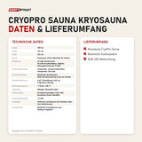 Technische Daten und Lieferumfang von ProReset CryoPro Sauna Kryosauna als Tabelle