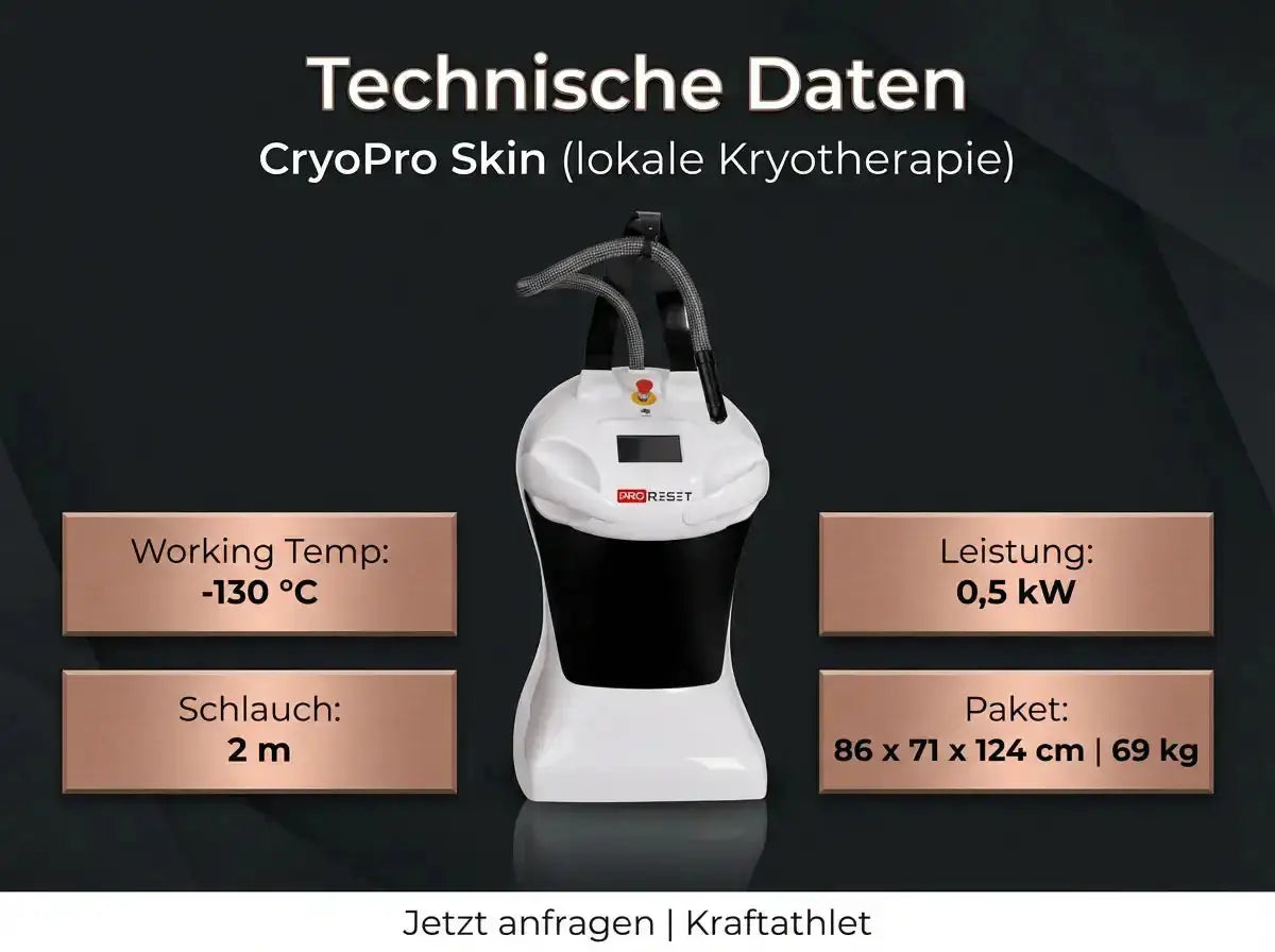 ProReset CryoPro Skin Kältegerät, Grafik mit technischen Daten
