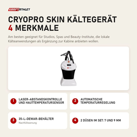 ProReset CryoPro Skin Kältegerät mit 4 Merkmalen: Laser-Abstandskontrolle und Hauttemperatursensor, Automatische Temperaturregelung, 35-l-Dewar-Behälter, 2 Düsen im Set: 7 und 9 mm