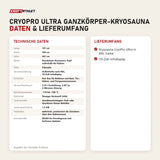 Technische Daten und Lieferumfang von ProReset CryoPro Ultra Ganzkörper-Kryosauna als Tabelle