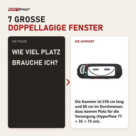 Frage und Antwort zu ProReset Flow 80 Softshell-Hyperbarkammer: Wie viel Platz brauche ich?
