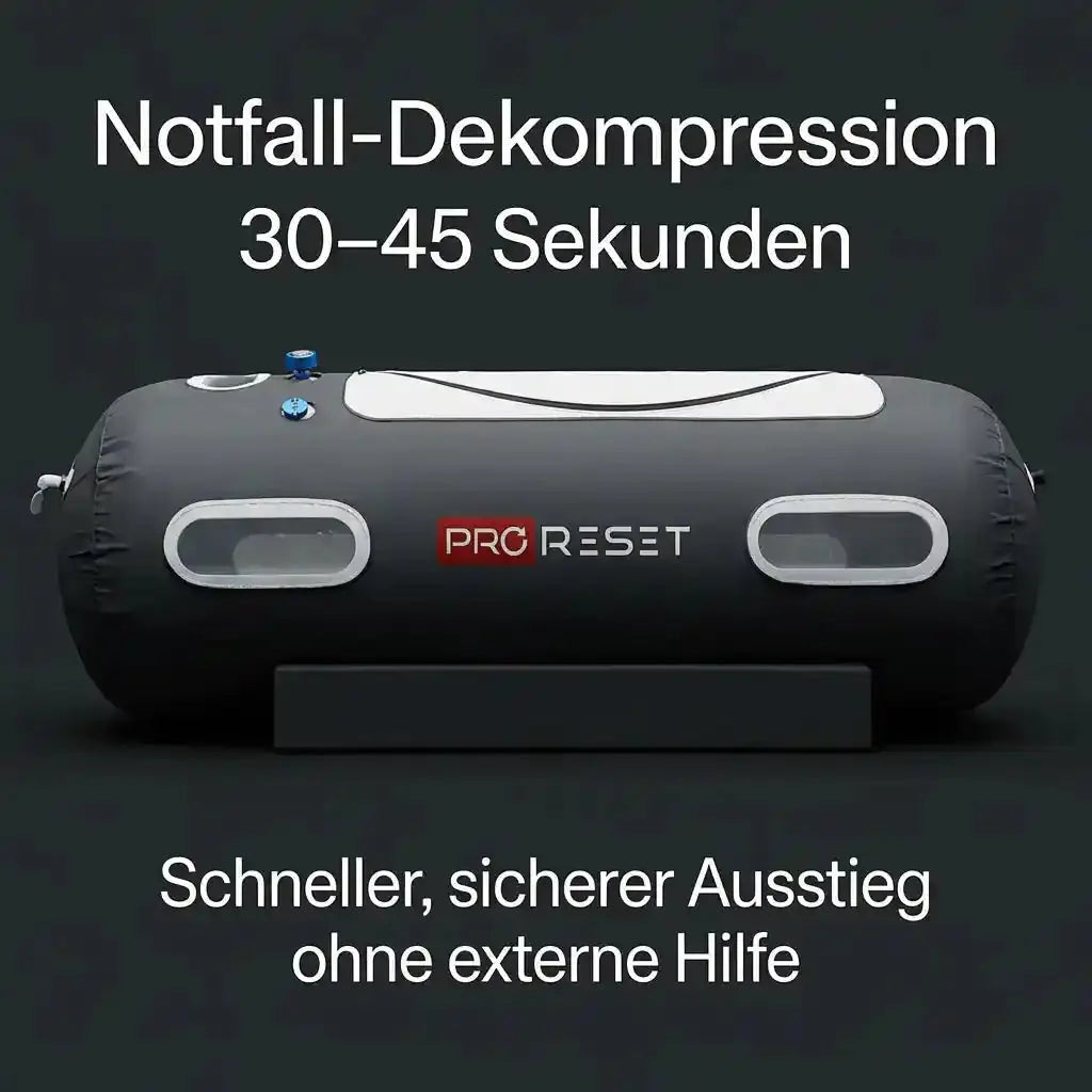 ProReset Flow 80 Softshell-Hyperbarkammer, Seitenansicht, Grafik zum schnellen Ausstieg