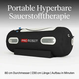 ProReset Flow 80 Softshell-Hyperbarkammer, vor grauem Hintergrund, Grafik mit Maßen