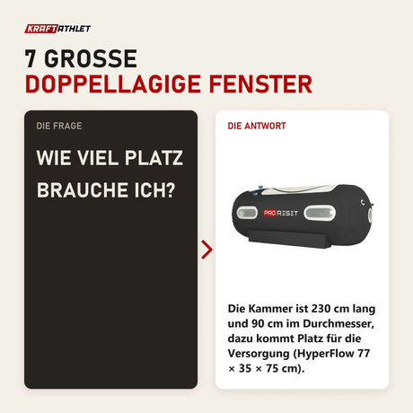 Frage und Antwort zu ProReset Flow 90 Softshell-Hyperbarkammer: Wie viel Platz brauche ich?