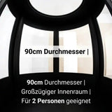 ProReset Flow 90 Softshell-Hyperbarkammer, Blick in den Innenraum, Grafik zum Durchmesser