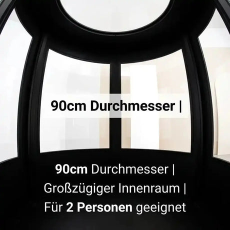 ProReset Flow 90 Softshell-Hyperbarkammer, Blick in den Innenraum, Grafik zum Durchmesser