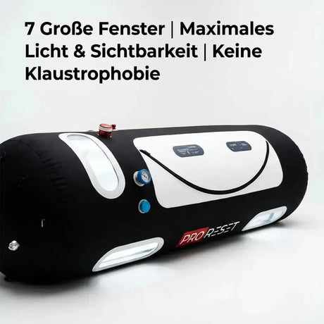 ProReset Flow 90 Softshell-Hyperbarkammer, Schrägansicht von oben, Grafik zu Fenstern und Sichtbarkeit