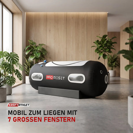 ProReset Flow 90 Softshell-Hyperbarkammer in einer hellen Recovery-Lounge