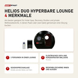 ProReset Helios Duo Hyperbare Lounge mit 4 Merkmalen: 2 Personen in einer Lounge, Elektrisches Sofa und Konzentrator inklusive, Gegensprechanlage, Bedienbildschirme innen und außen