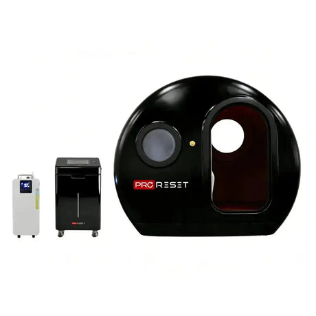 ProReset Helios Hyperbare Lounge – Seitenansicht in Schwarz mit zwei externen Modulen