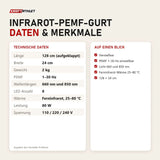 Technische Daten und Merkmale von ProReset Infrarot-PEMF-Gurt als Tabelle