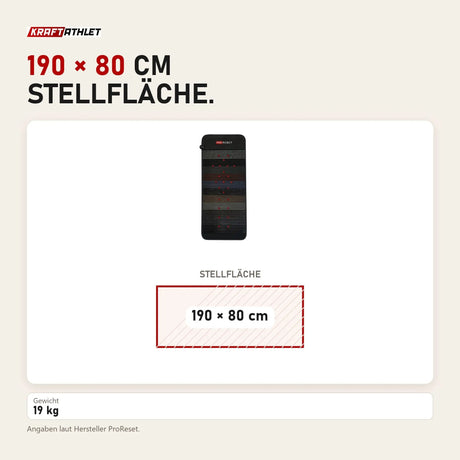 Maßbild ProReset Infrarot-PEMF-Matte Ganzkörper: Stellfläche 190 × 80 cm