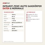 Technische Daten und Merkmale von ProReset Infrarot-PEMF-Matte Ganzkörper als Tabelle