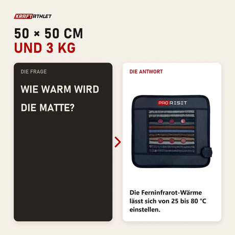 Frage und Antwort zu ProReset Infrarot-PEMF-Matte quadratisch: Wie warm wird die Matte?