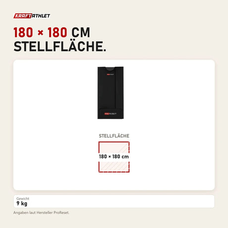Maßbild ProReset Infrarot-Sauna-Decke: Stellfläche 180 × 180 cm