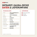 Technische Daten und Lieferumfang von ProReset Infrarot-Sauna-Decke als Tabelle