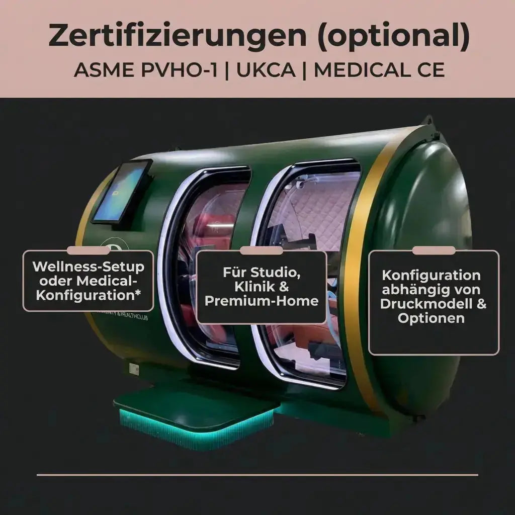 ProReset Mediterranean Hyperbarkammer in Grün mit Hinweisen zu Konfigurationen für Studio und Zuhause