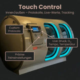 ProReset Mediterranean Hyperbarkammer – Grafik zur Touch-Steuerung mit Live-Werten in Gold